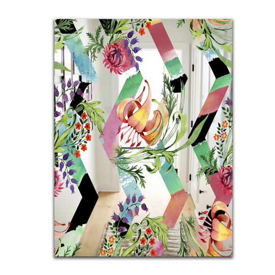 Designart Elementary Botanicals 5 Rectangular 35.4-in L x 23.6-in W Polished Mid-Century Multicolour Wall Mounted Mirror