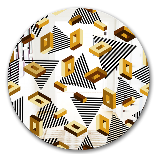 Designart Capital Gold Lively 4 Round 24-in L x 24-in W Polished Glam Black Wall Mounted Mirror