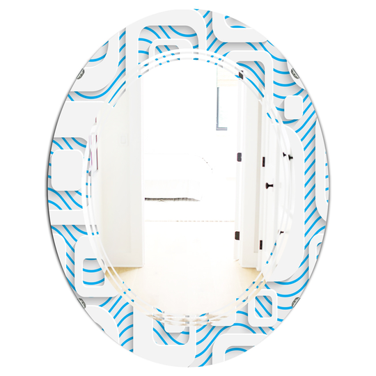 Designart 31.5-in L x 23.7-in W Oval 3D Blue and White Pattern I Polished Wall Mirror