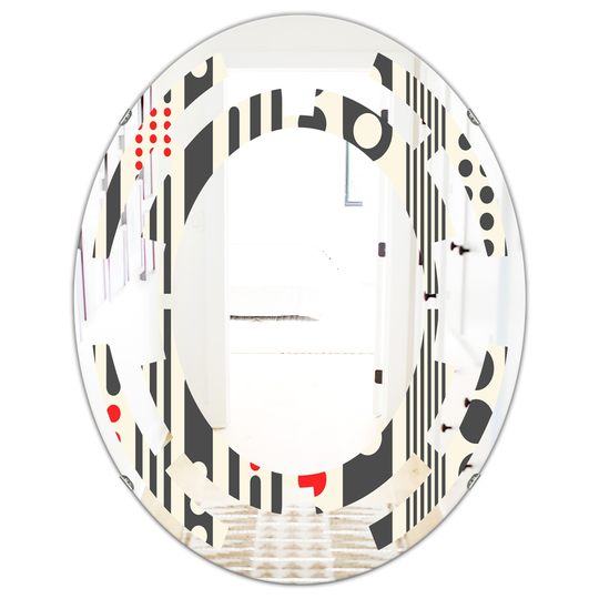 Designart Black Oval 31.5-in L x 23.7-in W Retro Geometrical Abstract Minimal Pattern II Polished Wall Mirror