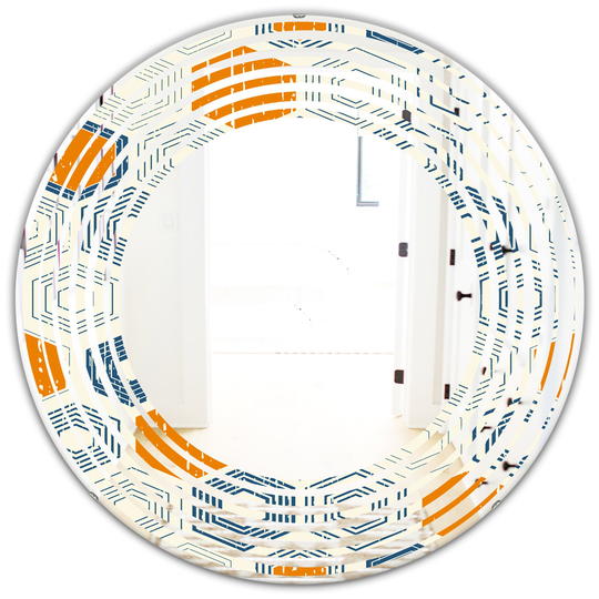 Designart 24-in x 24-in Orange Retro Hexagon Pattern IX Modern Round Wall Mirror