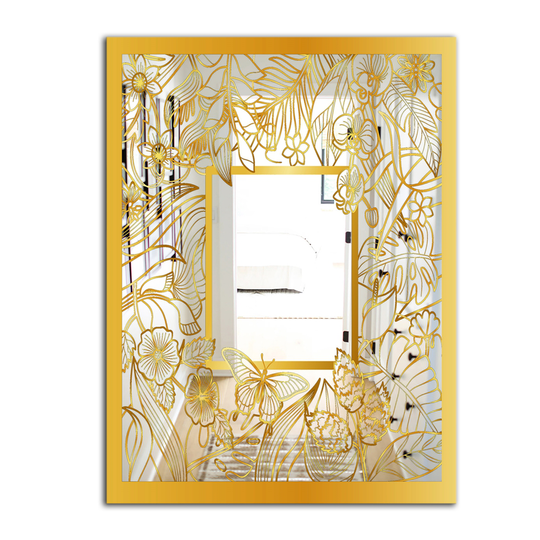 Designart Capital Gold Botanical Bliss 4 Rectangular 35.4-in L x 23.6-in W Polished Glam Wall Mounted Mirror
