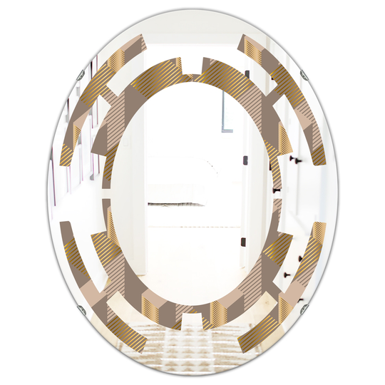 Designart 23.7-in W x 31.5-in L Oval Brown Retro Square Design V Polished Wall Mirror