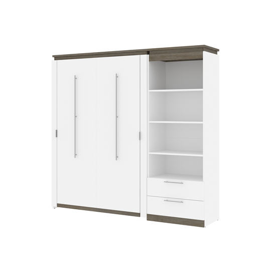 Bestar Orion White & Walnut Grey Full Murphy Bed (Integrated Storage)