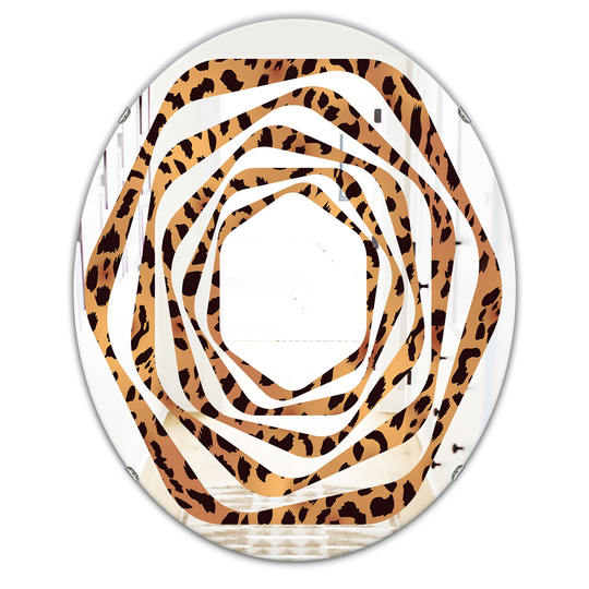 Designart 31.5-in x 23.7-in Leopard Fur Safari III Modern Oval Wall Mirror in Brown