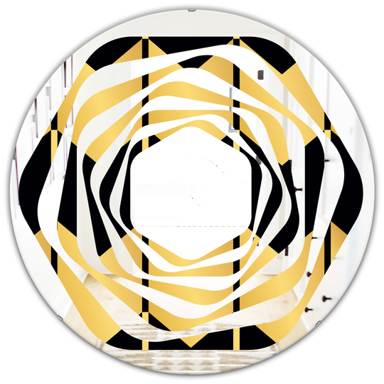 Designart 24-in x 24-in Gold Luxury Metallic Geometrics V Modern Round Wall Mirror