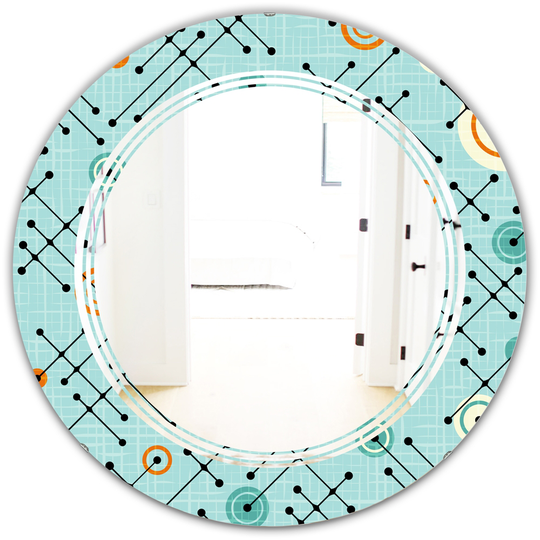 Designart 24-in Round Blue Retro Abstract Design XIV Modern Polished Wall Mirror