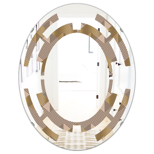 Designart 23.7-in W x 31.5-in L Oval Brown Retro Square Design VI Polished Wall Mirror