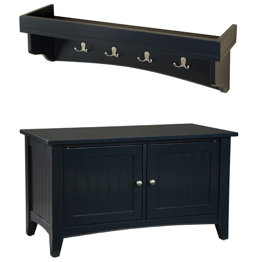 Alaterre Shaker Cottage Charcoal Grey 4-Hook Hook Rack with Tray Shelf and Cabinet Bench