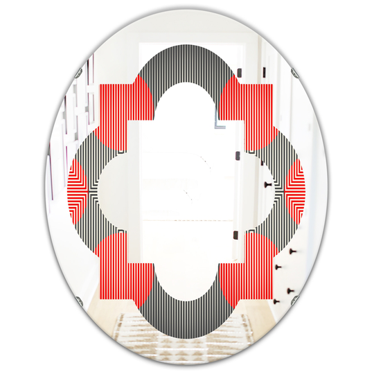 Designart 31.5-in L x 23.7-in W Oval Red Modern Circle and Line Geometric Pattern Polished Wall Mirror