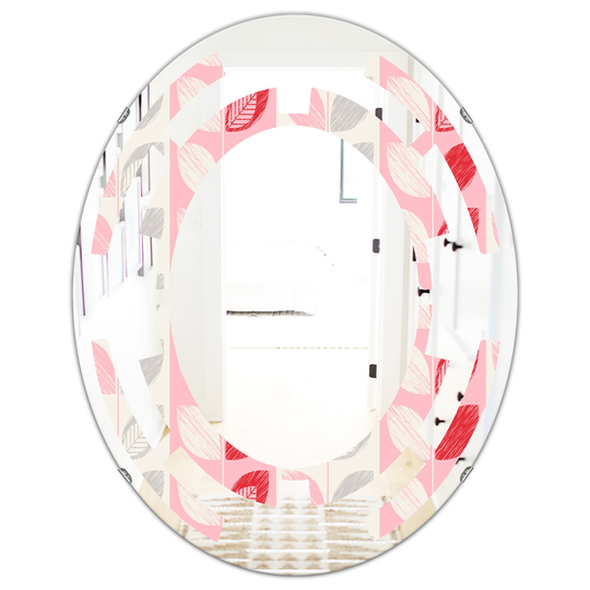Designart 31.5-in Botanical Retro Design I Modern Oval Wall Mirror - Pink