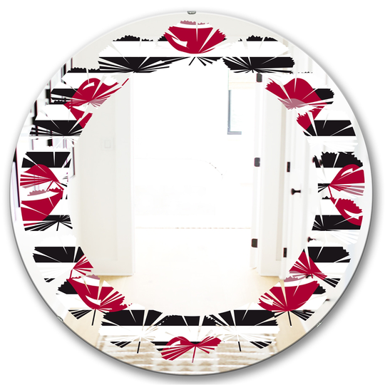 Designart 24-in Black Round Red Lips Fashion Pattern Polished Wall Mirror