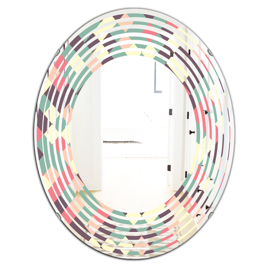 Designart Retro Square Design IV Modern Oval Mirror in Multi-Colour