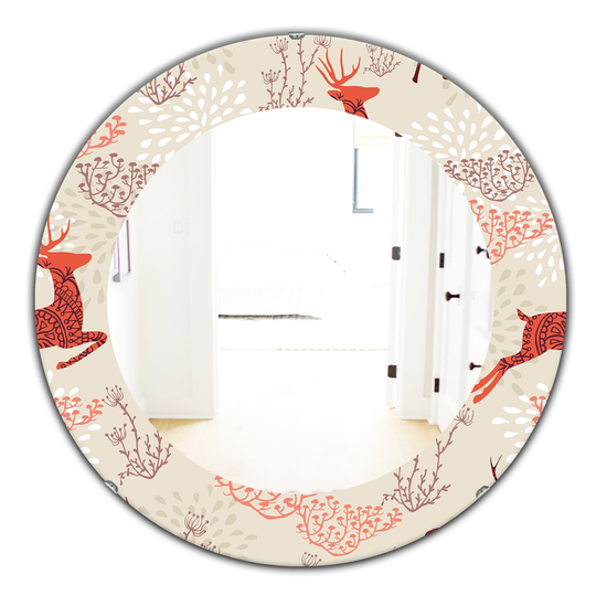 Designart Canada 24-in L x 24-in W Round Patterned Christmas Deers Polished Wall Mirror