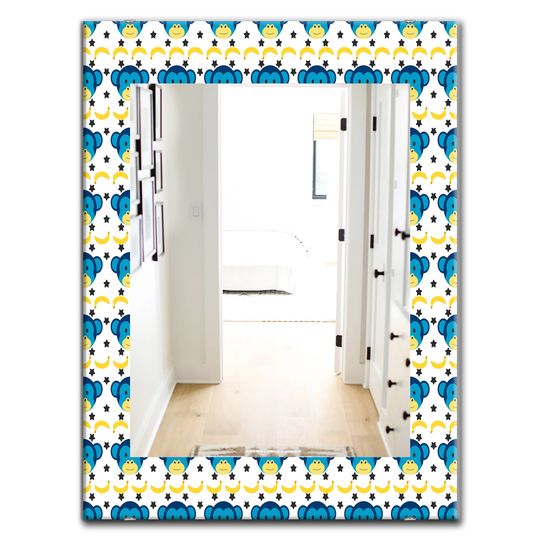 Designart 35.4-in x 23.6-in Blue Doodle Monkey Pattern Bohemian and Eclectic Mirror