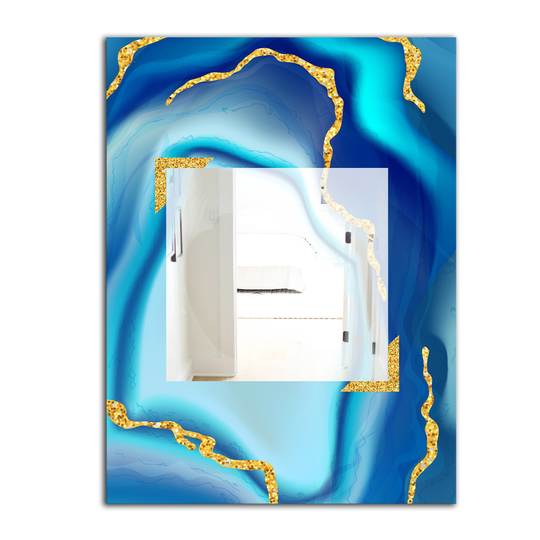 Designart Marbled Blue 4 Rectangular 35.4-in L x 23.6-in W Polished Glam Wall Mounted Mirror