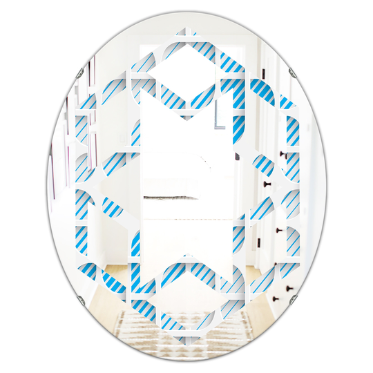 Designart Oval 31.5-in L x 23.7-in W 3D White and Blue Pattern II Polished Wall Mirror