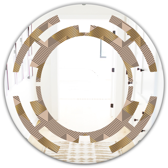 Designart Round 24-in Brown Retro Square Design VI Polished Wall Mirror