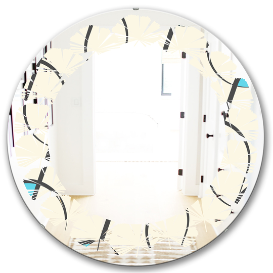 Designart Round Grey 24-in Retro Geometrical Abstract Minimal Pattern I Polished Wall Mirror