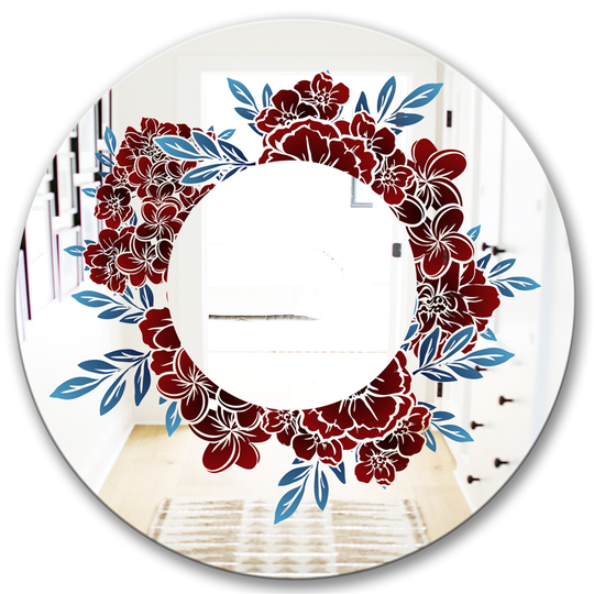 Designart Monochrome Floral Elements Round 24-in L x 24-in W Polished Country Red Wall Mounted Mirror
