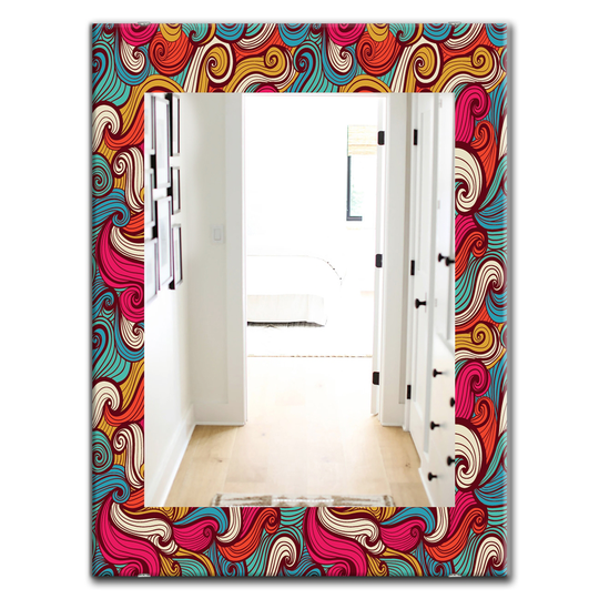 Designart 35.4-in x 23.6-in Red Colour Waves Pattern Traditional Mirror