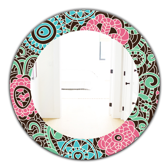 Designart Canada 24-in L x 24-in W Round Blue and Pink Blossom Traditional Polished Wall Mirror