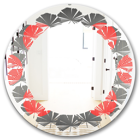 Designart Round Red 24-in Modern Circle and Line Geometric Pattern Polished Wall Mirror