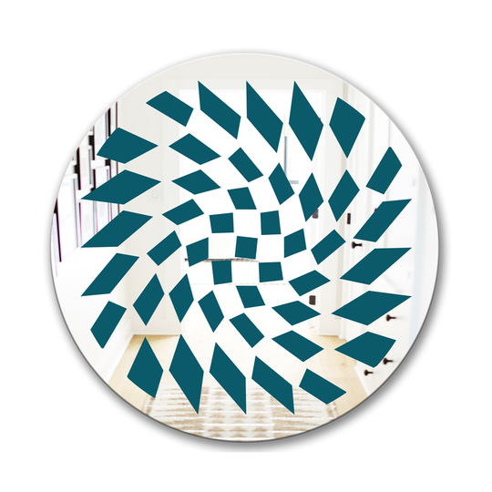 Designart Triangular Diamond Whirl 1 Round 24-in L x 24-in W Polished Mid-Century Blue Wall Mounted Mirror