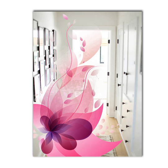 Designart Blossom Rectangular 35.4-in L x 23.6-in W Polished Country Pink Wall Mounted Mirror