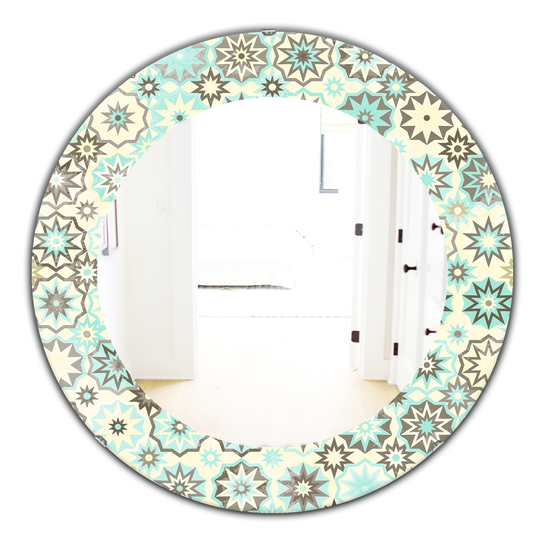 Designart Canada 24-in L x 24-in W Round Turquoise and Yellow Vintage Snowflakes Polished Wall Mirror