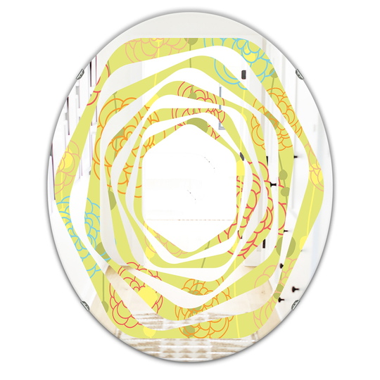 Designart Retro Handdrawn Flowers Oval Yellow 31.5-in L x 23.7-in W Polished Modern Wall Mounted Mirror