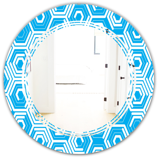 Designart Round 24-in Blue Retro Hexagon Pattern VII Polished Wall Mirror