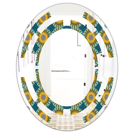 Designart 31.5-in L x 23.7-in W Oval Yellow Retro Circular Pattern I Modern Polished Wall Mirror