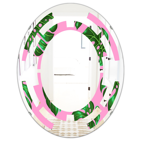 Designart Tropical Palm Leaves III Modern Oval Wall Mirror in Green