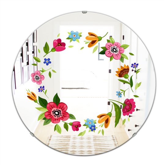 Designart Cartoon Wreath with Flowers Round 24-in L x 24-in W Polished Farmhouse Red Wall Mounted Mirror