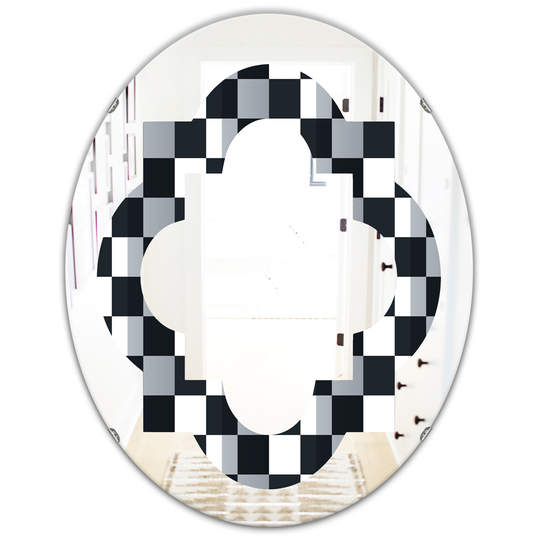 Designart 31.5-in Geometric Monochrome Pattern I Modern Oval Wall Mirror in Multi-Colour