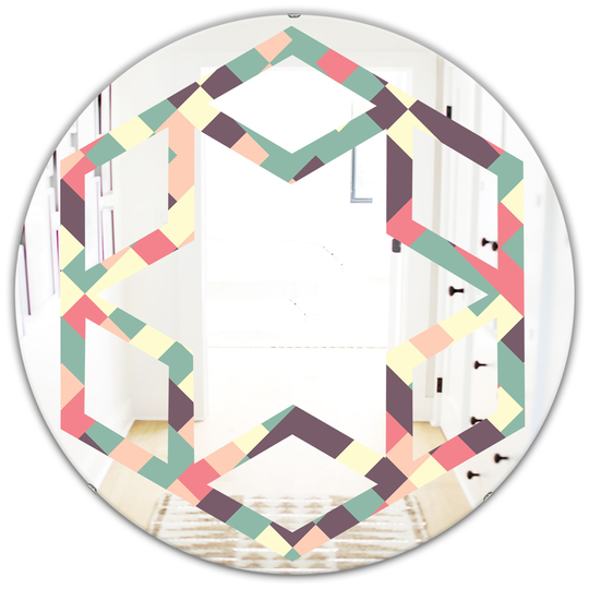 Designart Retro Square Design IV Modern Round Wall Mirror in Multi-Colour