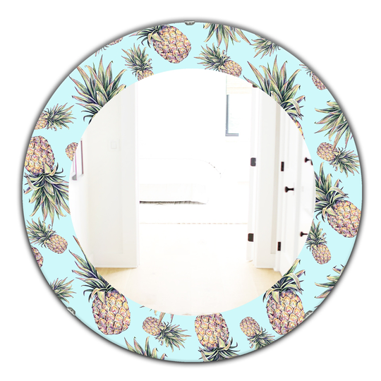 Designart 24-in x 24-in Blue Tropical Mood Pineapple Bohemian/Eclectic Mirror