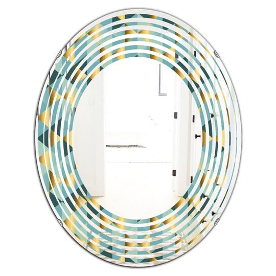 Designart 31.5-in Gold/Blue Dynamics V Modern Oval Mirror