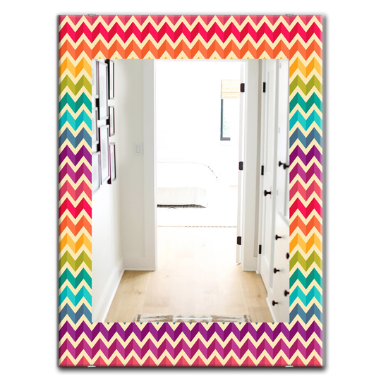 Designart 35.4-in x 23.6-in Yellow/Gold Geometric Pattern with Zigzags Bohemian and Eclectic Mirror
