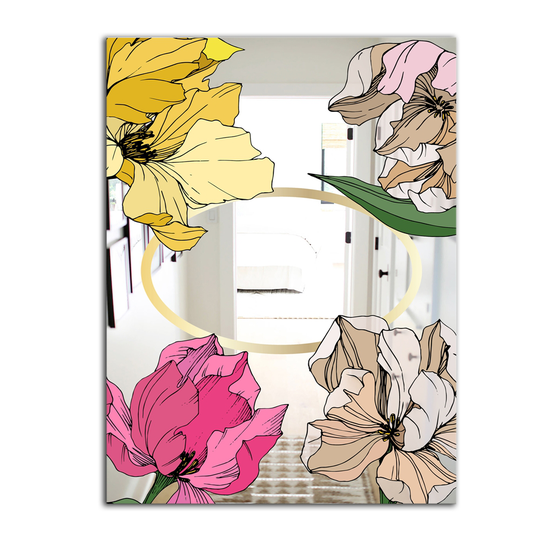Designart Garland Sweet 24 Rectangular 35.4-in L x 23.6-in W Polished Country Pink Wall Mounted Mirror