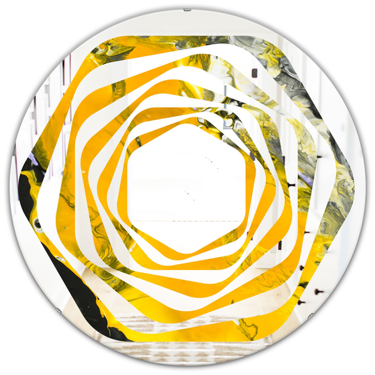 Designart Canada Round 24-in L x 24-in W Marbled Yellow and Black Polished Wall Mirror