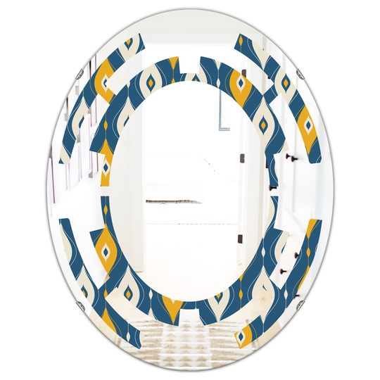 Designart Blue Oval 31.5-in L x 23.7-in W Retro Abstract Pattern II Polished Wall Mirror