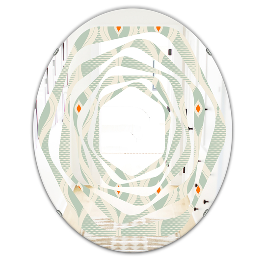 Designart Green 31.5-in L x 23.7-in W Oval Retro Abstract Drops VII Polished Wall Mirror