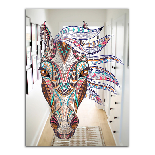 Designart Colorful Mosaic Horse Rectangular 35.4-in L x 23.6-in W Polished Farmhouse Pink Wall Mounted Mirror