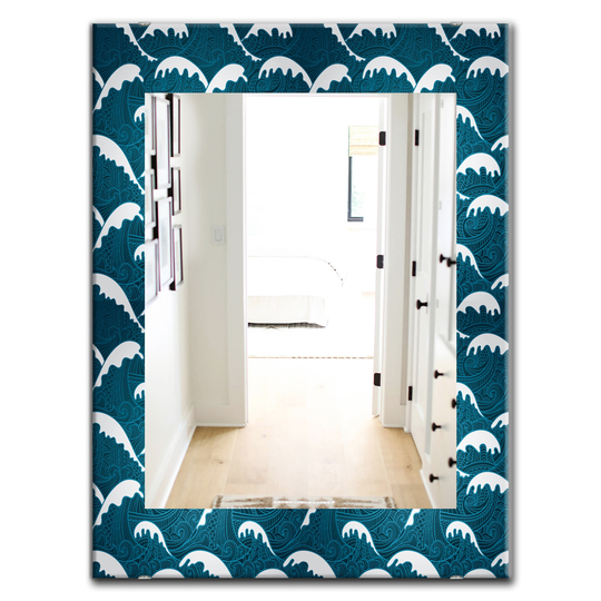 Designart 35.4-in x 23.6-in Blue Waves Pattern Traditional Mirror