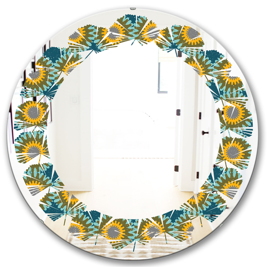 Designart 24-in Round Yellow Retro Circular Pattern I Farmhouse Polished Wall Mirror