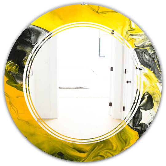 Designart Canada Round 24-in L x 24-in W Marbled Yellow Modern Polished Wall Mirror