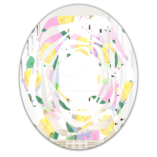 Designart 31.5-in x 23.7-in Pink Floral Pattern with Flowers Cottage Oval Wall Mirror