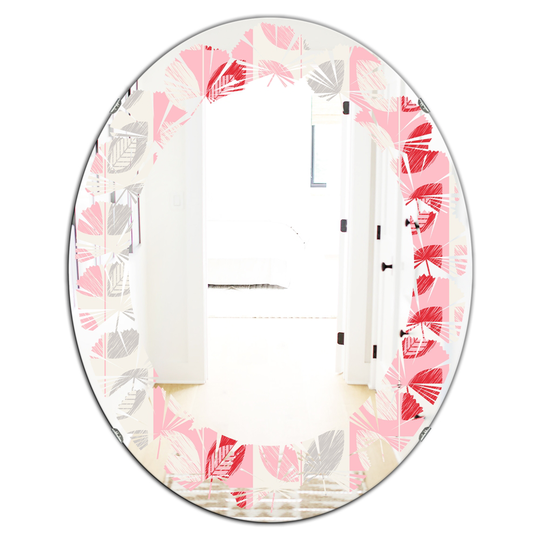 Designart Botanical Retro Design I Modern Oval Wall Mirror in Pink